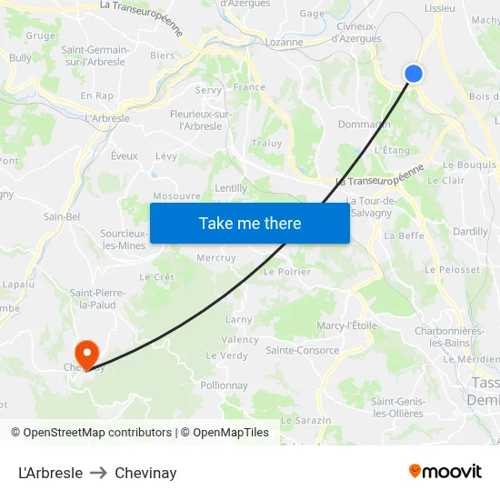 L'Arbresle to Chevinay map