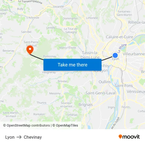 Lyon to Chevinay map