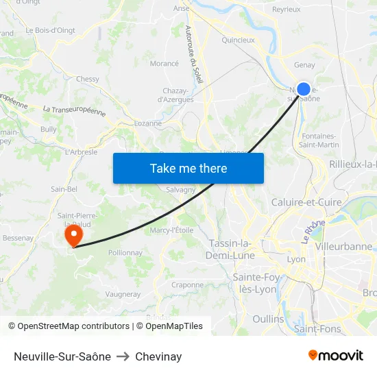 Neuville-Sur-Saône to Chevinay map