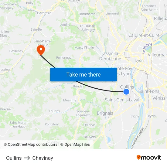 Oullins to Chevinay map