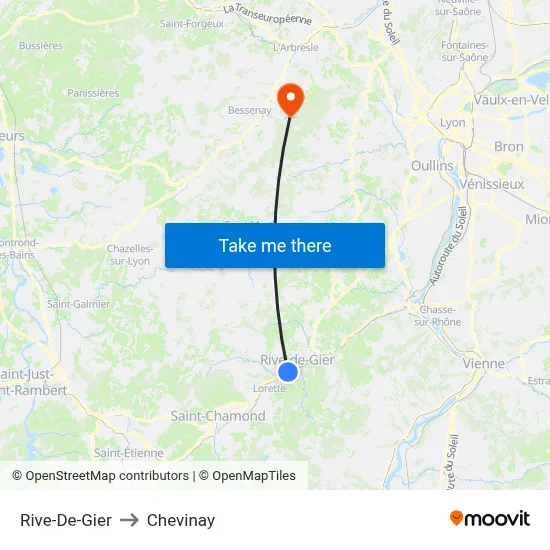 Rive-De-Gier to Chevinay map