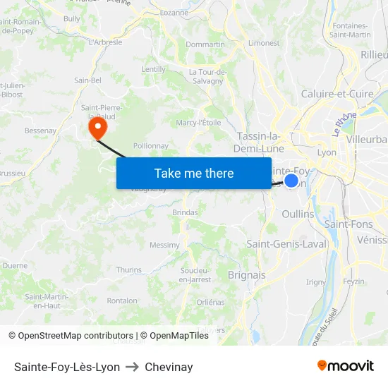 Sainte-Foy-Lès-Lyon to Chevinay map
