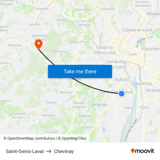 Saint-Genis-Laval to Chevinay map