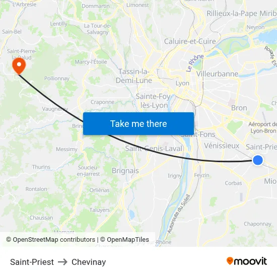 Saint-Priest to Chevinay map