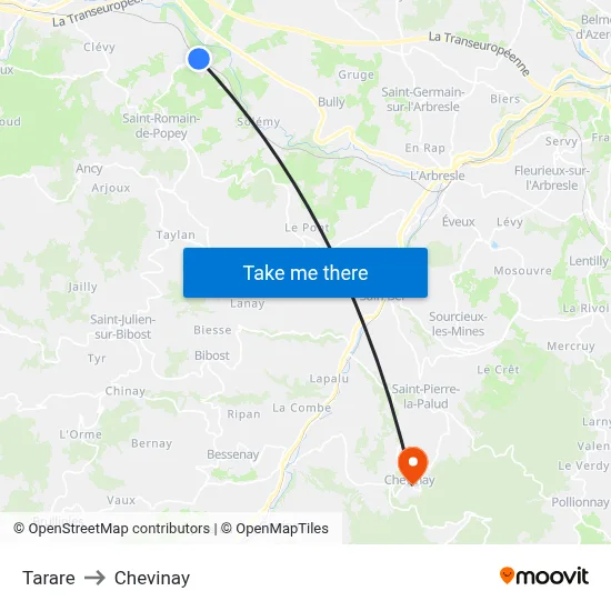 Tarare to Chevinay map