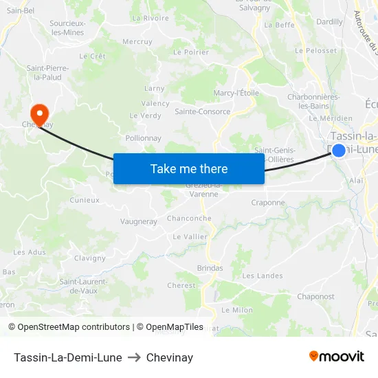 Tassin-La-Demi-Lune to Chevinay map