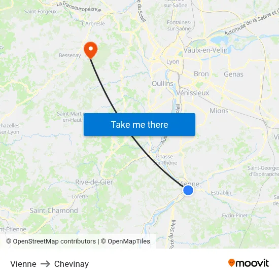 Vienne to Chevinay map