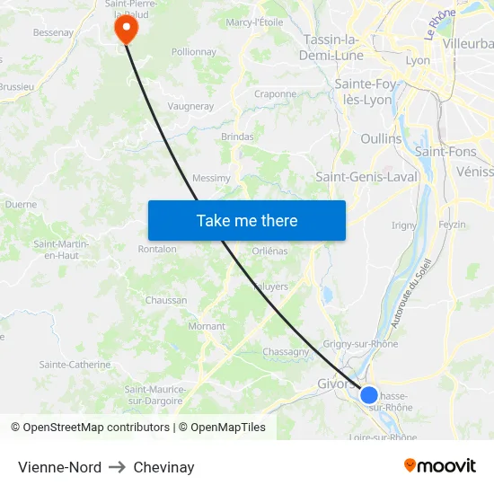 Vienne-Nord to Chevinay map