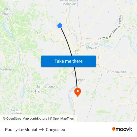 Pouilly-Le-Monial to Cheyssieu map