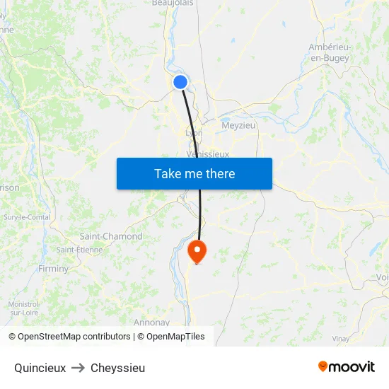 Quincieux to Cheyssieu map