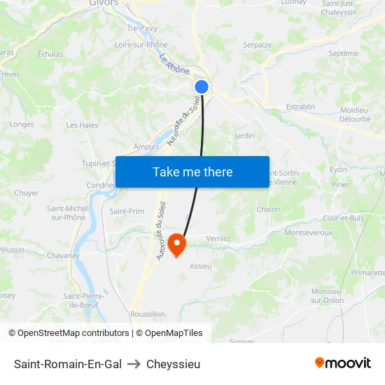 Saint-Romain-En-Gal to Cheyssieu map