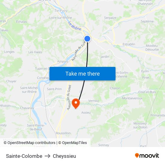 Sainte-Colombe to Cheyssieu map