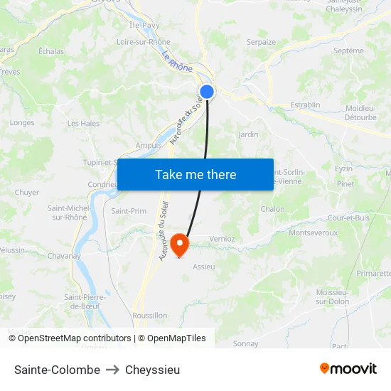 Sainte-Colombe to Cheyssieu map