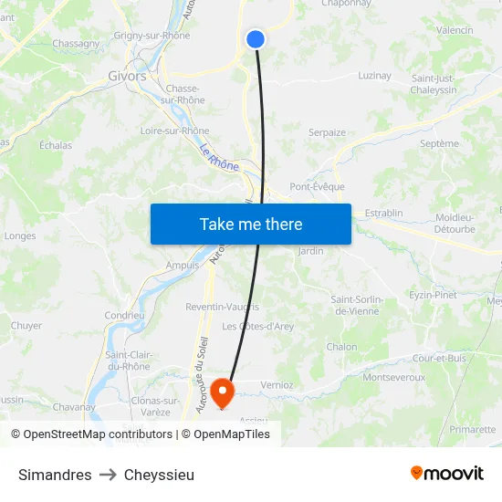 Simandres to Cheyssieu map