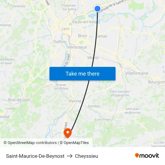 Saint-Maurice-De-Beynost to Cheyssieu map