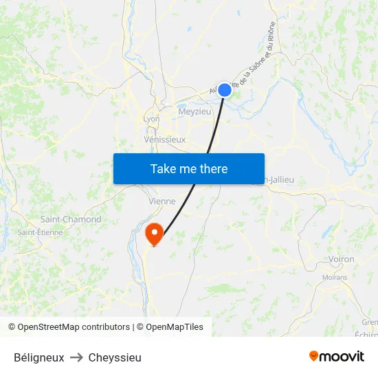 Béligneux to Cheyssieu map