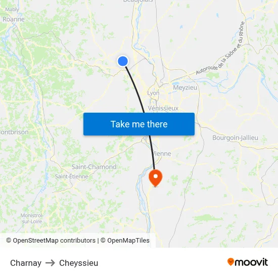 Charnay to Cheyssieu map