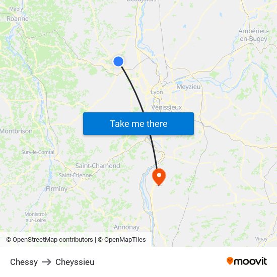 Chessy to Cheyssieu map