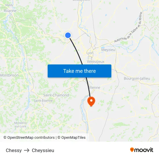 Chessy to Cheyssieu map