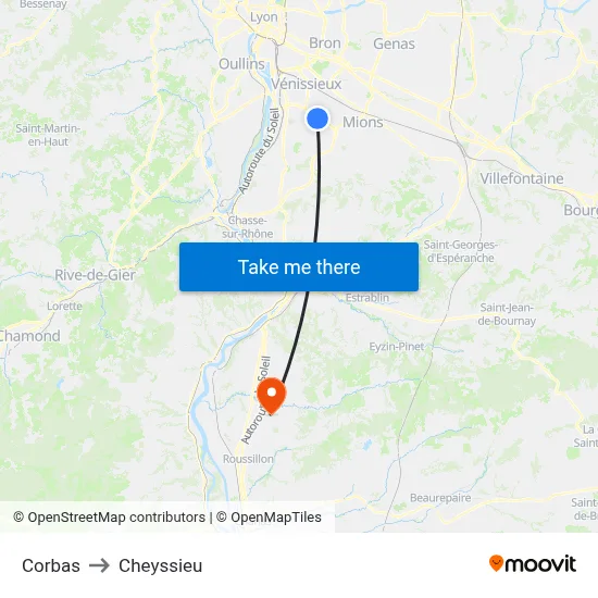 Corbas to Cheyssieu map