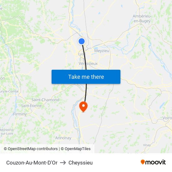 Couzon-Au-Mont-D'Or to Cheyssieu map