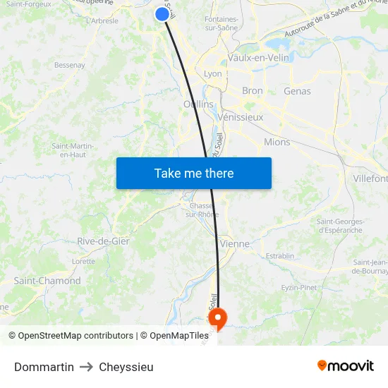 Dommartin to Cheyssieu map