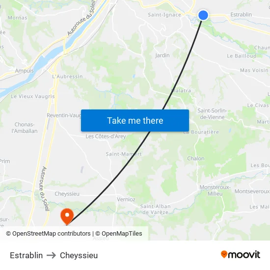 Estrablin to Cheyssieu map