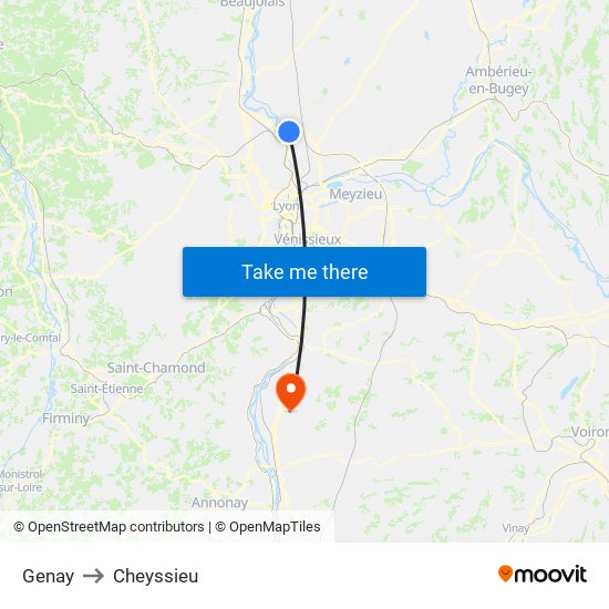 Genay to Cheyssieu map