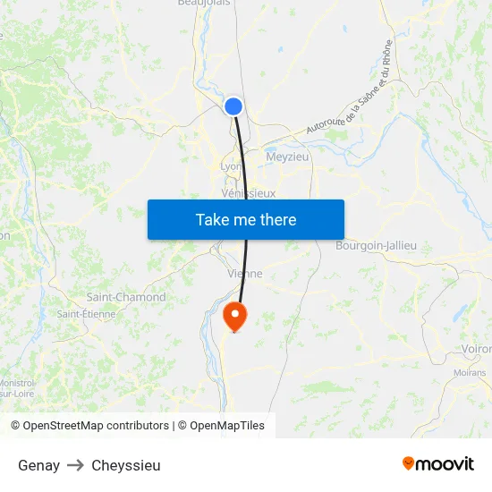 Genay to Cheyssieu map