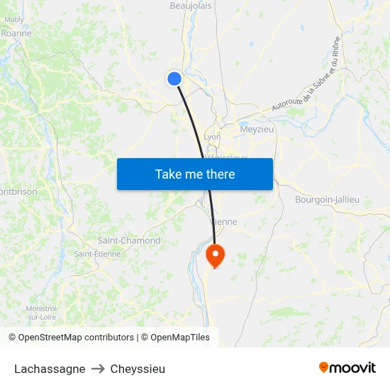 Lachassagne to Cheyssieu map