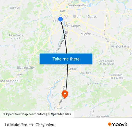 La Mulatière to Cheyssieu map