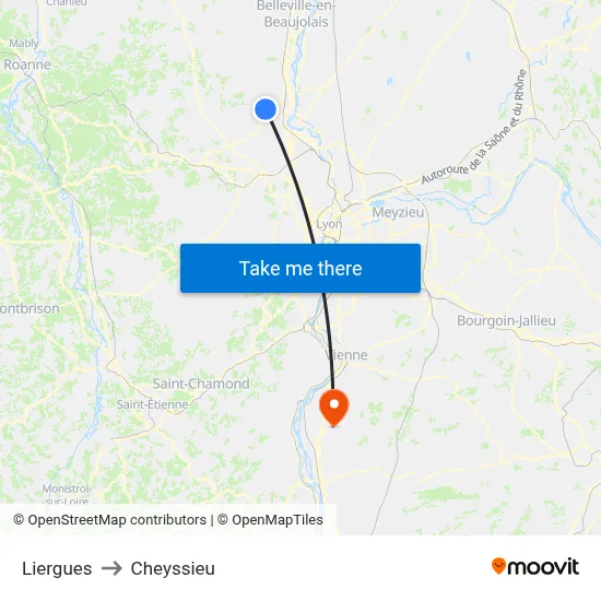 Liergues to Cheyssieu map