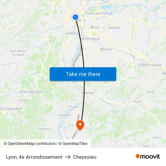 Lyon, 4e Arrondissement to Cheyssieu map