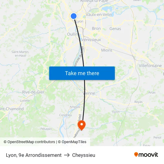 Lyon, 9e Arrondissement to Cheyssieu map