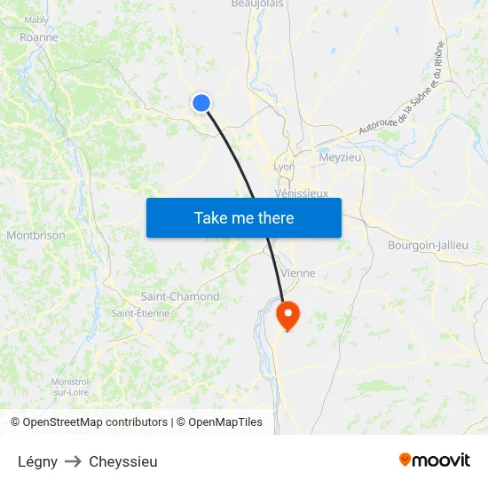 Légny to Cheyssieu map