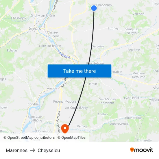 Marennes to Cheyssieu map