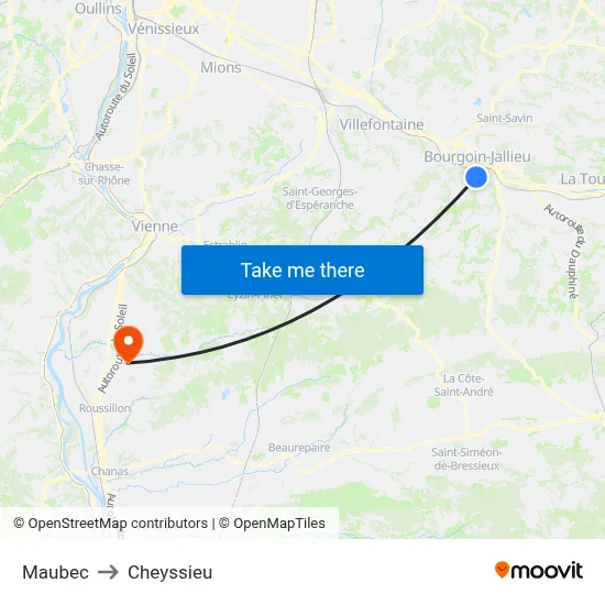 Maubec to Cheyssieu map