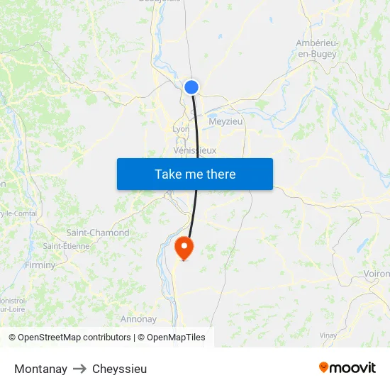 Montanay to Cheyssieu map