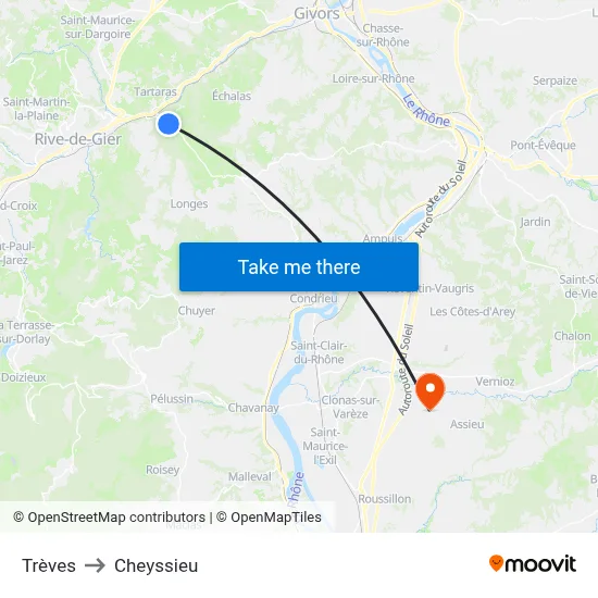 Trèves to Cheyssieu map