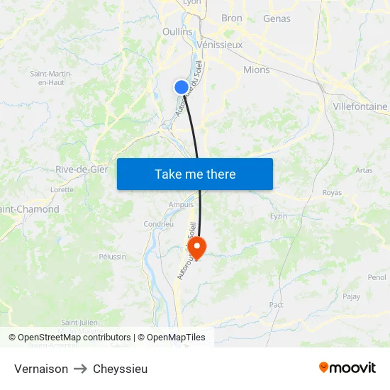 Vernaison to Cheyssieu map