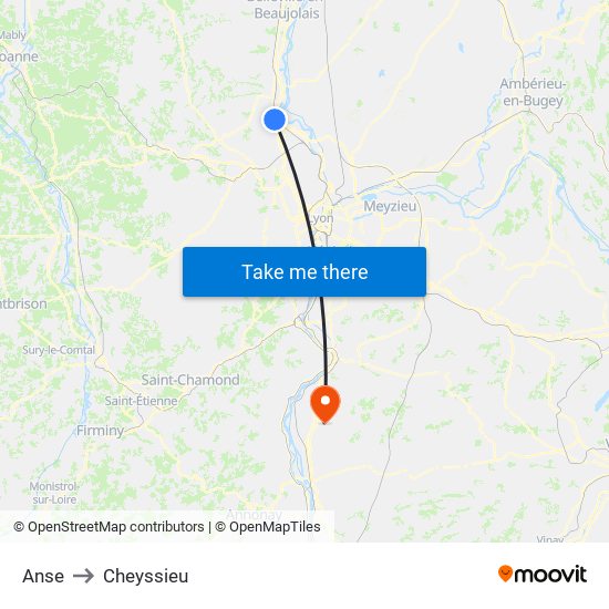 Anse to Cheyssieu map