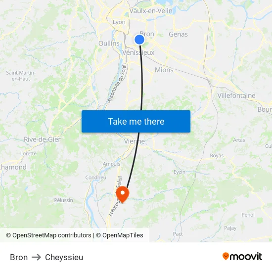 Bron to Cheyssieu map