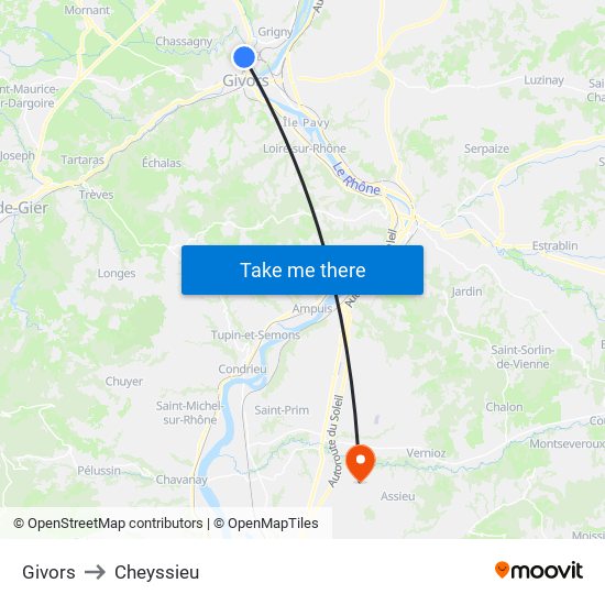 Givors to Cheyssieu map