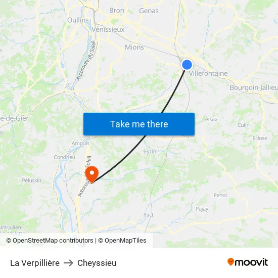 La Verpillière to Cheyssieu map