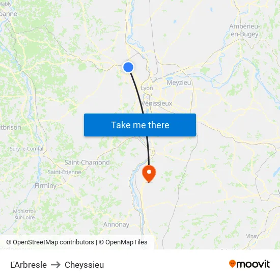 L'Arbresle to Cheyssieu map