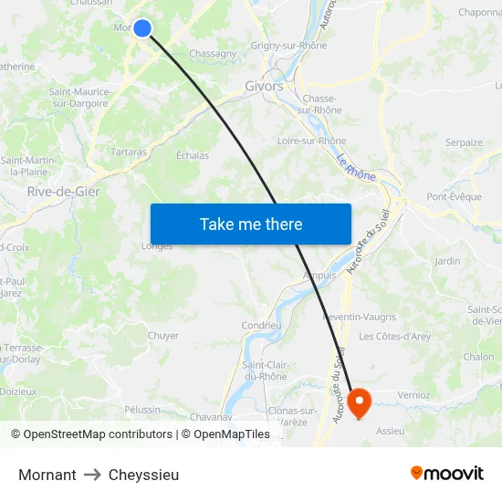 Mornant to Cheyssieu map
