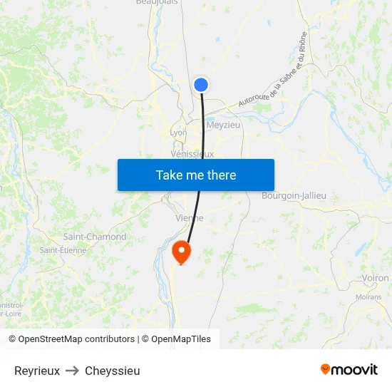 Reyrieux to Cheyssieu map