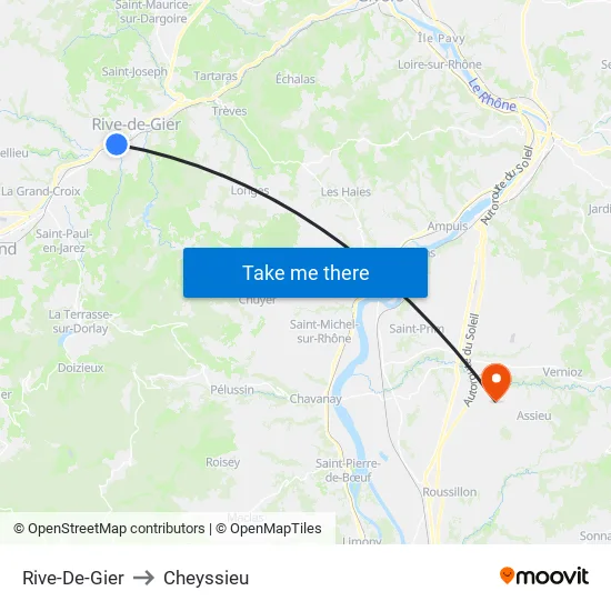 Rive-De-Gier to Cheyssieu map
