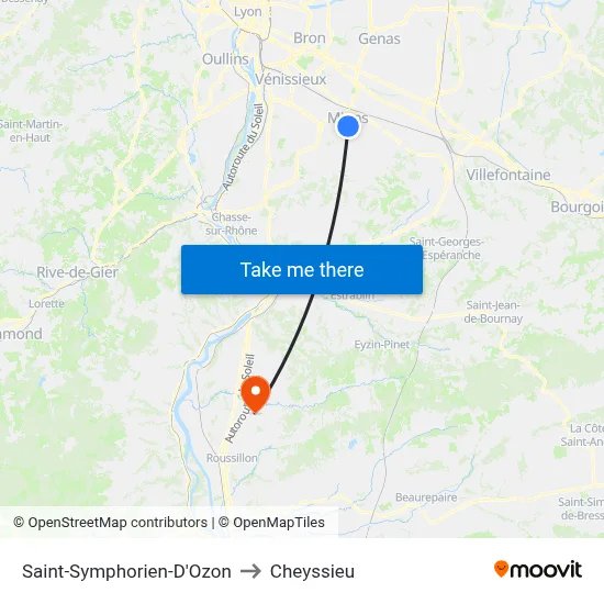 Saint-Symphorien-D'Ozon to Cheyssieu map