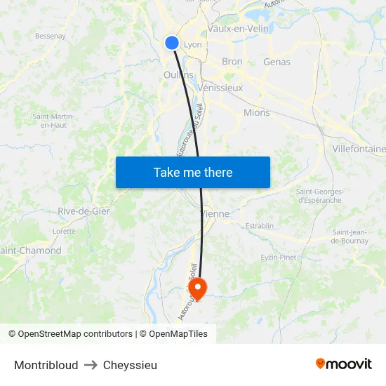 Montribloud to Cheyssieu map